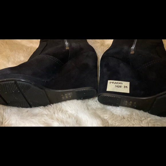 Prada Wedge Ankle Black Suede Boots - Picture 4 of 5